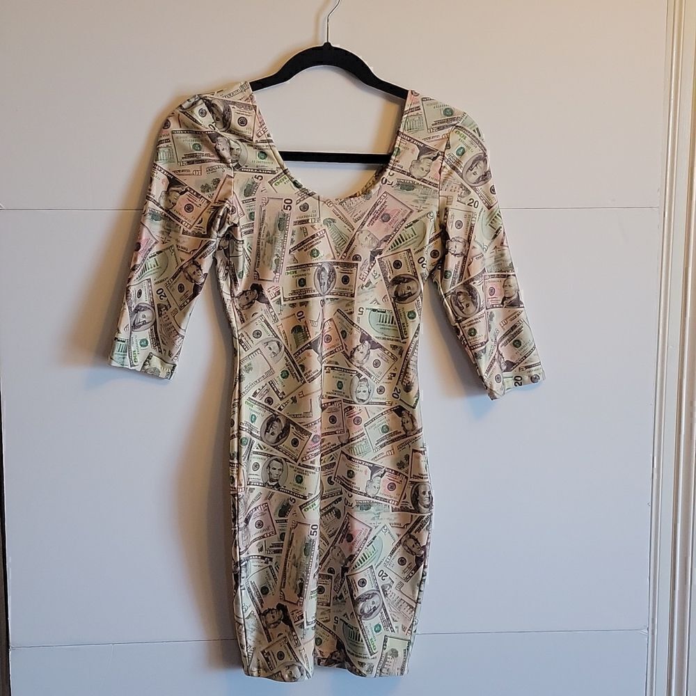 Butch Diva Dress Has Green And  Pink Money Bills On It. Spandex. Small.
